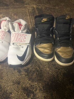 Boys Nike White Strap Sneakers Black/Gold air Jordan’s High-Top Sneakers 3.5